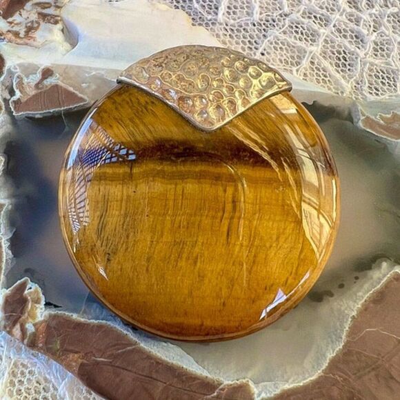 Vintage Whitney Kelly Large Golden Tiger Eye & Sterling Pendant - Picture 13 of 14